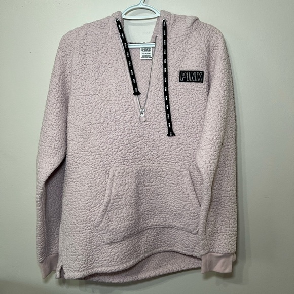 Victoria's Secret Sweaters - Victoria's Secret Pink Sherpa Hoodie with Black Details